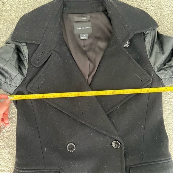 Club Monaco Carolina  Wool Pea Coat Leather Sleeves - Picture 15 of 16